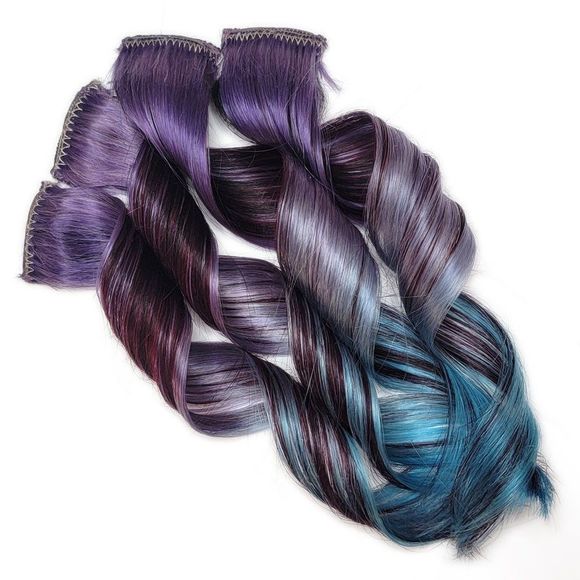 Light Purple Blue Burgundy Clip in Human Hair Extensions